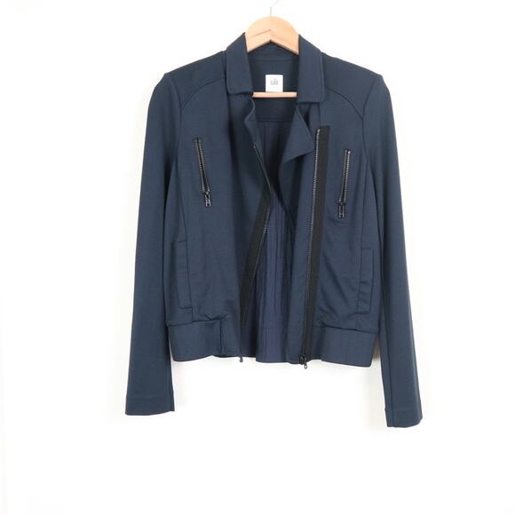 CAbi Size S Chance Moto Jacket Diagonal Zip Bomber 5476 Navy Blue - Picture 3 of 11